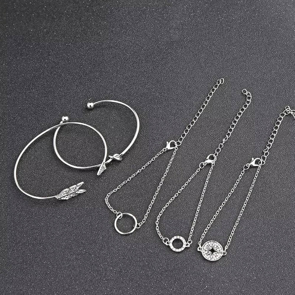 NEW | Arrow Compass 5 PC Silver Pave Bracelet Set - Picture 5 of 10